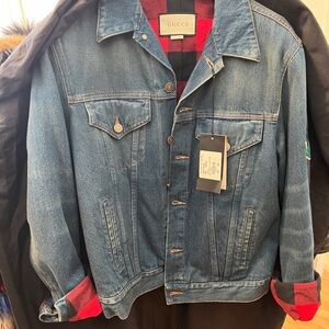 Gucci Blue Denim Jacket with Red Details
